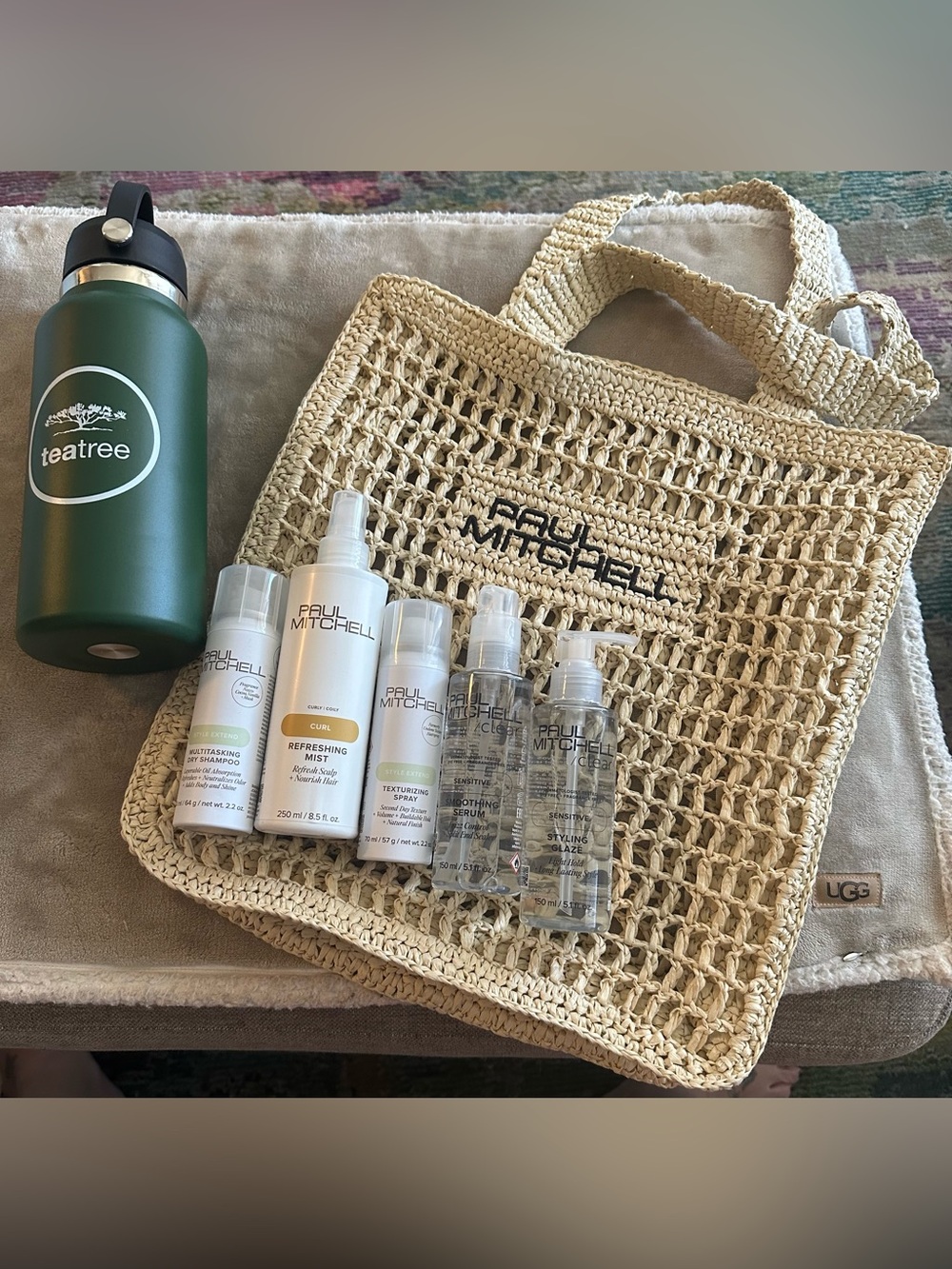 Paul Mitchell hair set with beige woven tote